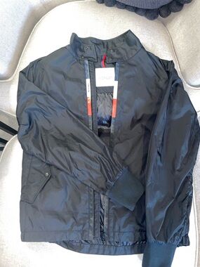 Moncler Black Men's Windbreaker Jacket with Red Trim